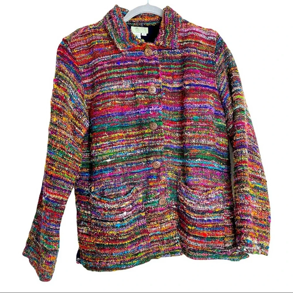 THE TERRITORY AHEAD Multi Colored Silk Jacket lightly worn sz M! - Picture 1 of 12
